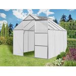 Floraworld Gewächshaus GROW II, Aluminiumrahmen, UV-Schutzschicht, Schiebetür, Dachfenster, 190x250x193 cm, silber