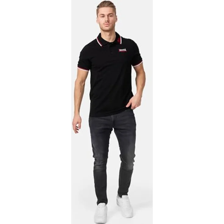 Lonsdale Poloshirt Lion, Arbeitsshirt mit farblich abgesetzten Stickereien und gestreiften Bündchen – Bild 4