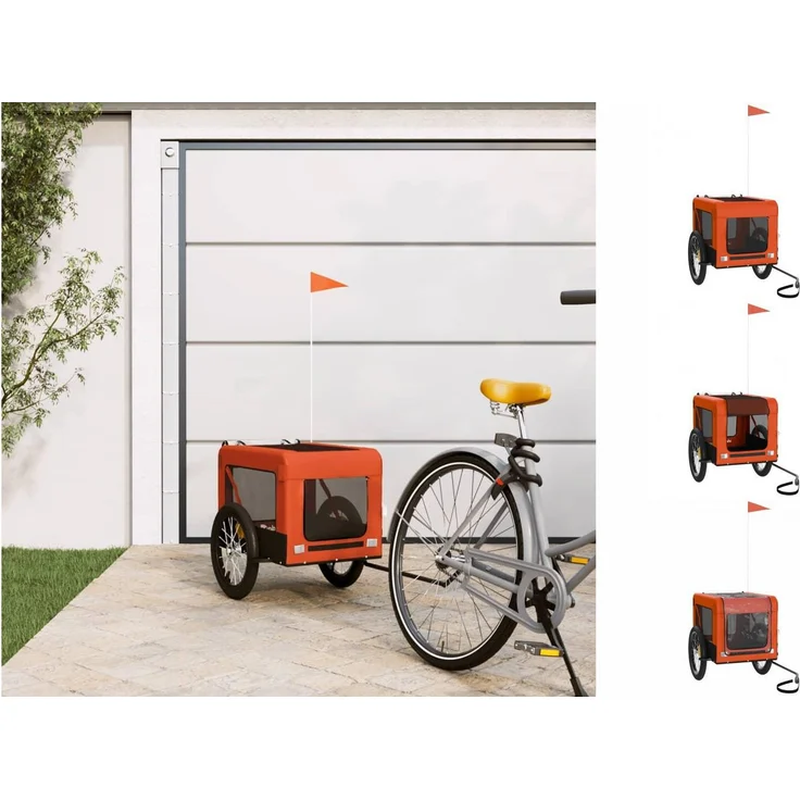 vidaXL Hunde-Transportbox Fahrradanhänger Orange Schwarz Oxford-Gewebe Eisen 45 kg Tragfähigkeit – Bild 1