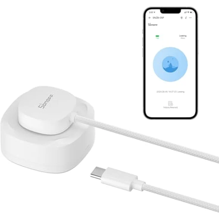 SONOFF SNZB-05P Zigbee Wassermelder mit WLDC200 Kabel, Smart Home Wasserwächter für Küchen, Keller und Badezimmer, Echtzeitwarnungen, kompatibel mit Alexa und Google Assistant, erfordert Zigbee Hub – Bild 1