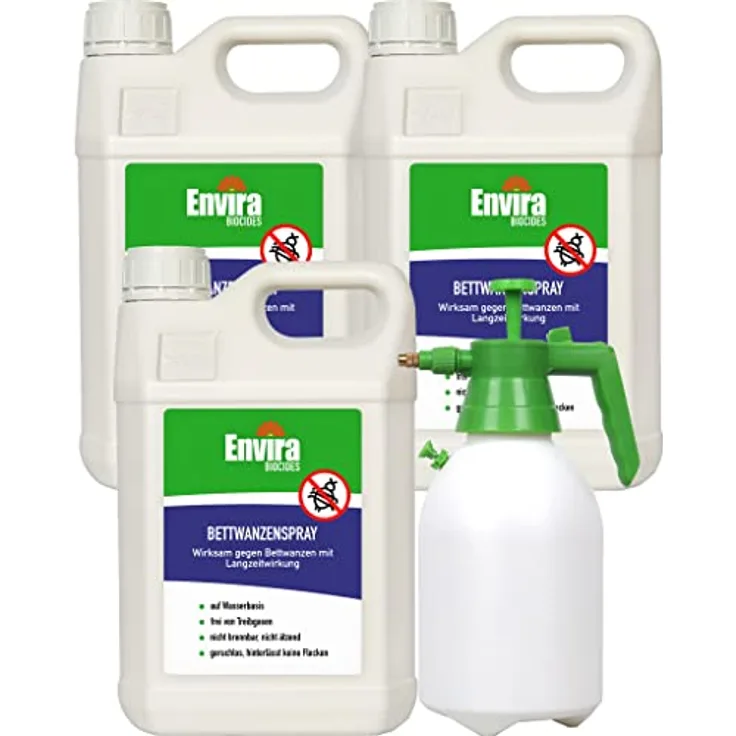 Envira Bettwanzen-Spray - Anti-Bettwanzen-Mittel Mit Langzeitwirkung - Geruchlos & Auf Wasserbasis - 3 x 5L + Sprüher