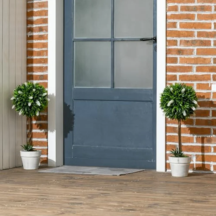 HOMCOM Kunstpflanze 2er-Set groß 60 cm Lavendelbäume, für Innen- und Außenbereiche, weiß – Bild 2