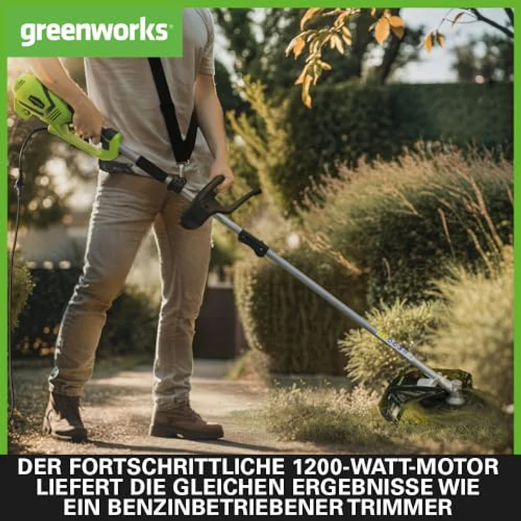 Greenworks Elektro-Rasentrimmer 2in1 GST1246 (AC Electric 230V 1200W Motorleistung 40cm Schnittbreite 2mm Faden-Messer 5500 U-min verstellbarer Zusatzgriff halbautomatischer Bodenvorschubkopf) – Bild 4