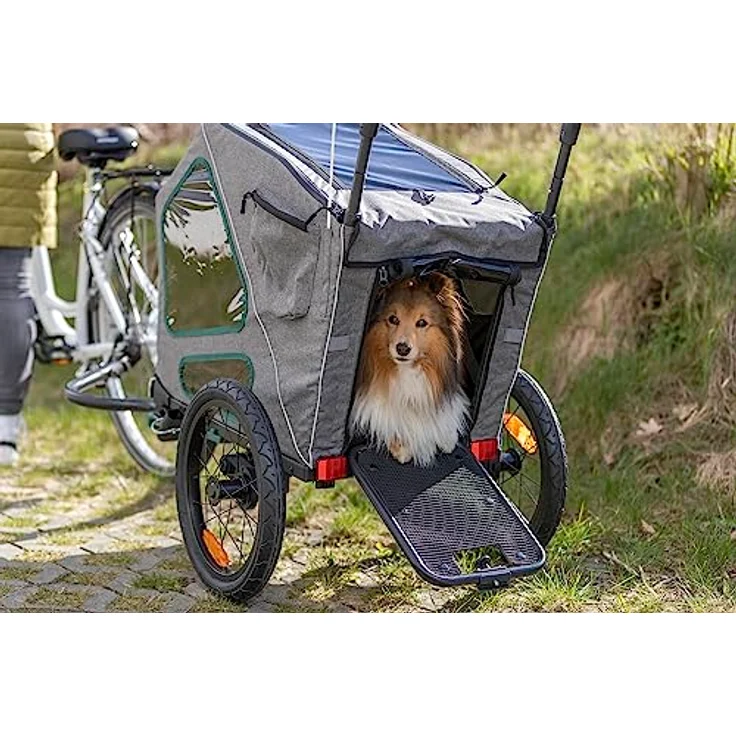 TRIXIE Fahrrad-Anhänger, S: 64 × 92 × 80/130 cm, grau/Salbei, Innenmaße: 41 × 54 × 72 cm bis zu 25 kg - 12800 – Bild 2