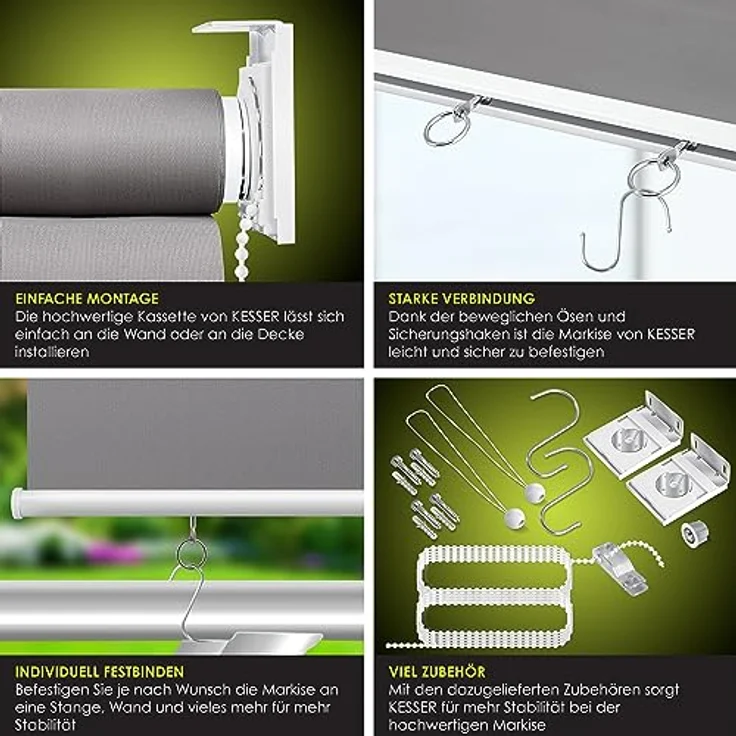 KESSER® Senkrechtmarkise Vertikalmarkise Balkonmarkise 140 x 140 cm Sichtschutz Sonnenschutz Seitenrollo Beschattung, Balkonrollo Stabil und wetterbeständig, für Balkon, Terrasse, Garten, Grau – Bild 3