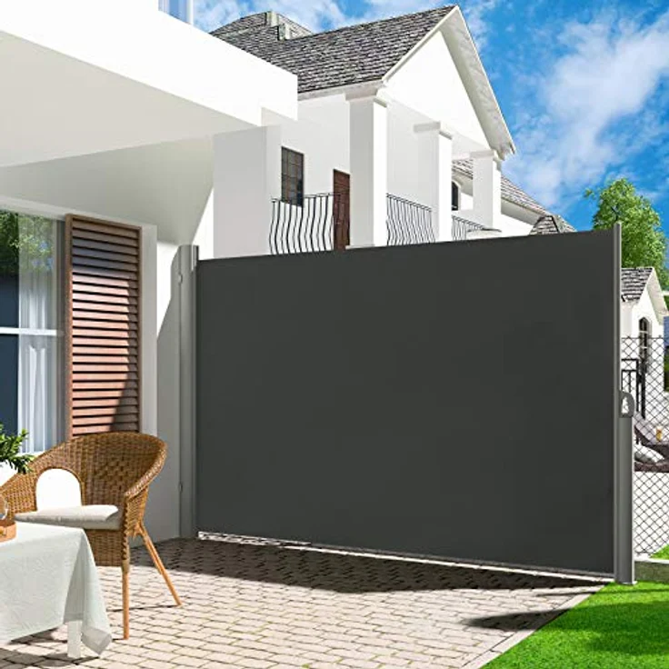 LARMNEE Alu-Seitenmarkise 200 x 450 cm, blickdicht, wasserdicht, UV-Schutz, dunkelgrau – Bild 2