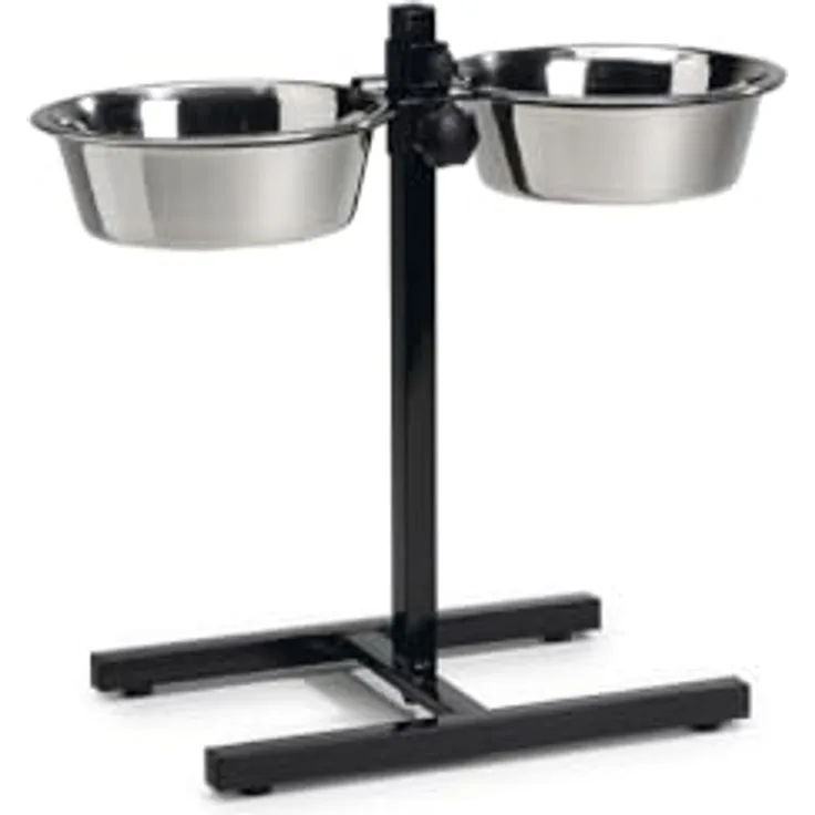 Beeztees BZ NAPFSTAENDER MIT 2X25CM EDE (5.06 l), Futternapf, Edelstahlnäpfe, Anti-Slip, spülmaschinenfest, schwarz