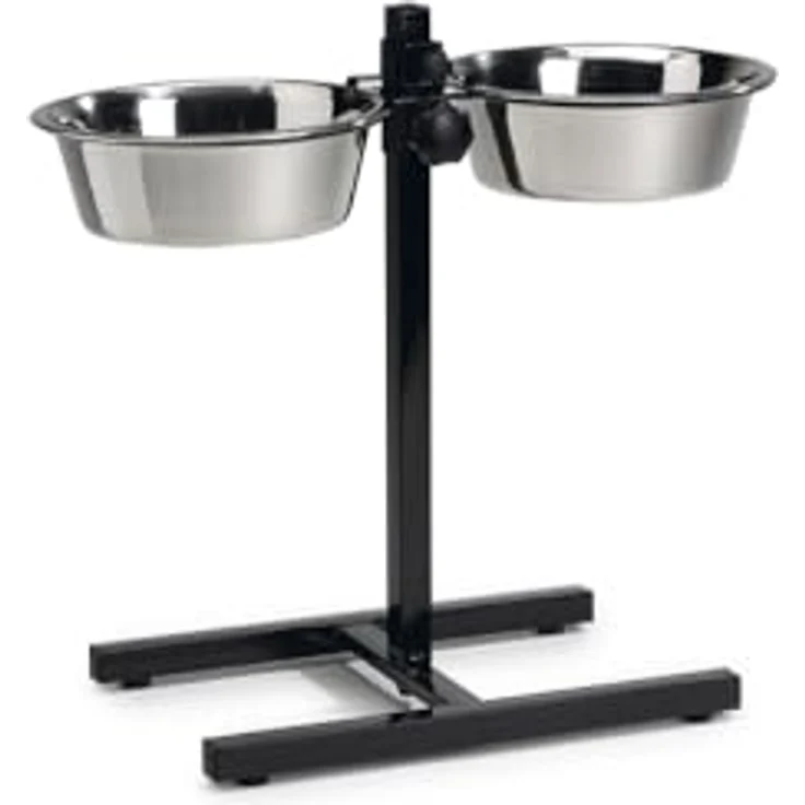 Beeztees BZ NAPFSTAENDER MIT 2X25CM EDE (5.06 l), Futternapf, Edelstahlnäpfe, Anti-Slip, spülmaschinenfest, schwarz – Bild 1