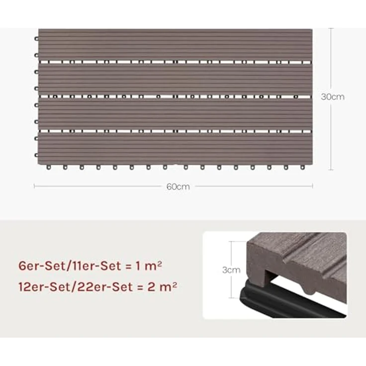 12er-Set WPC Terrassenfliese mit Klicksystem braun – Bild 9