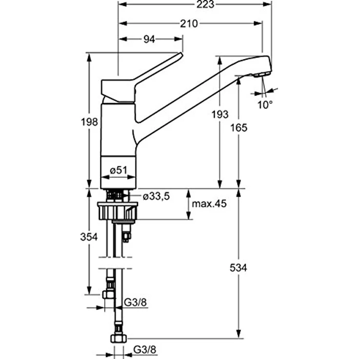 HANSA Hansaprimo Einhand-Einlochbatterie mit Geräte-Absperrventil, 210 mm Ausladung, 150° schwenkbar, 12 l/min Durchflussmenge – Bild 2