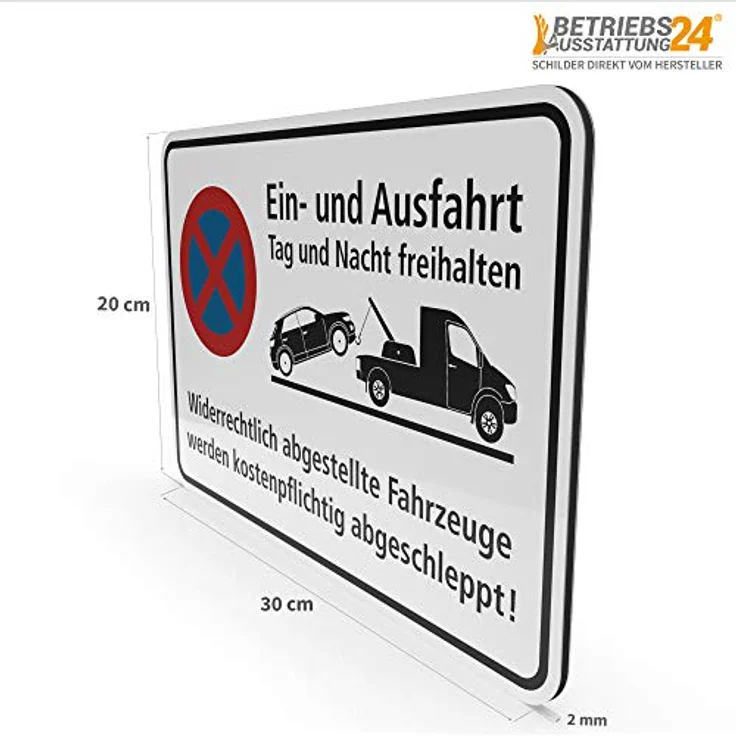 Betriebsausstattung24® Hinweisschild "Ein- und Ausfahrt Tag und Nacht freihalten" - Aluminium Verbundplatte, wetterfest, 30 x 20 cm, weiß – Bild 5