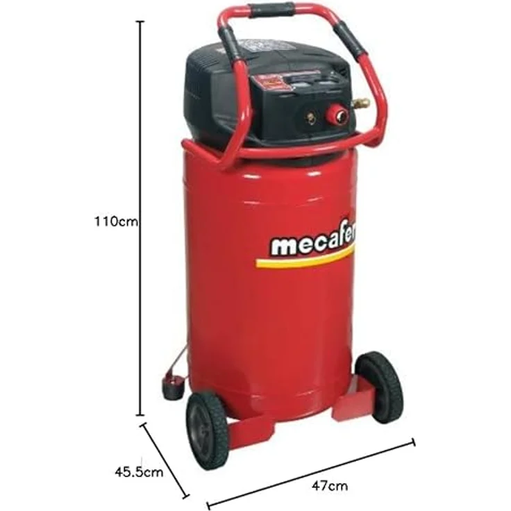 Mecafer 425100 Vertikaler Kompressor, 100 l, 2,5 PS, kompakt und mobil mit großem Griff und Vorderrädern – Bild 4