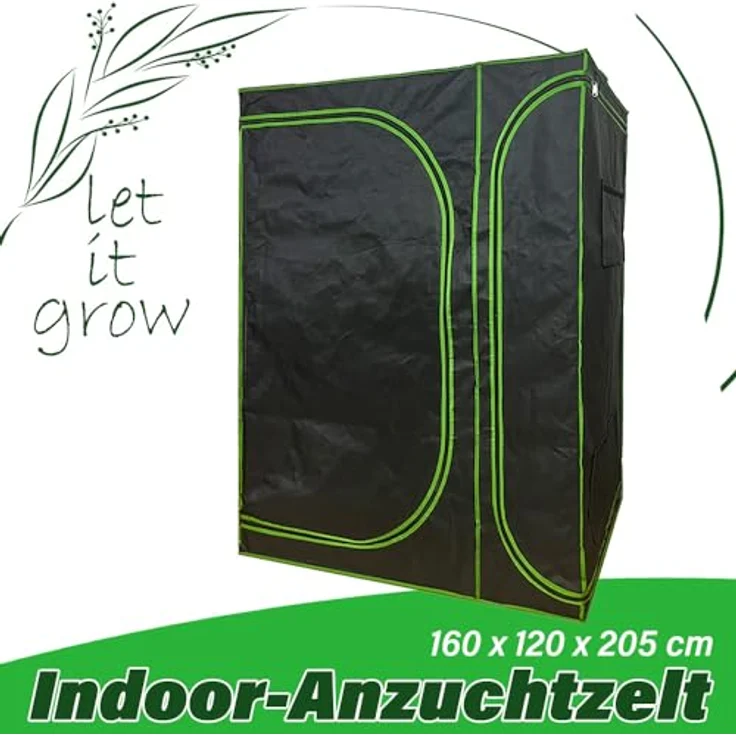 Kingpower Gewächshaus Gewächshaus Zuchtzelt Growschrank Zuchtschrank 160x120x205 cm, Indoor Pflanzenzucht, 99,9% lichtundurchlässig, 95% Lichtreflektion, Schwarz/Grün – Bild 3