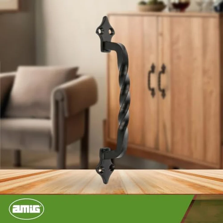 Amig Türgriff Modell 1002, 182 mm aus schwarzem Stahl, ohne Platte, inklusive Schrauben – Bild 2