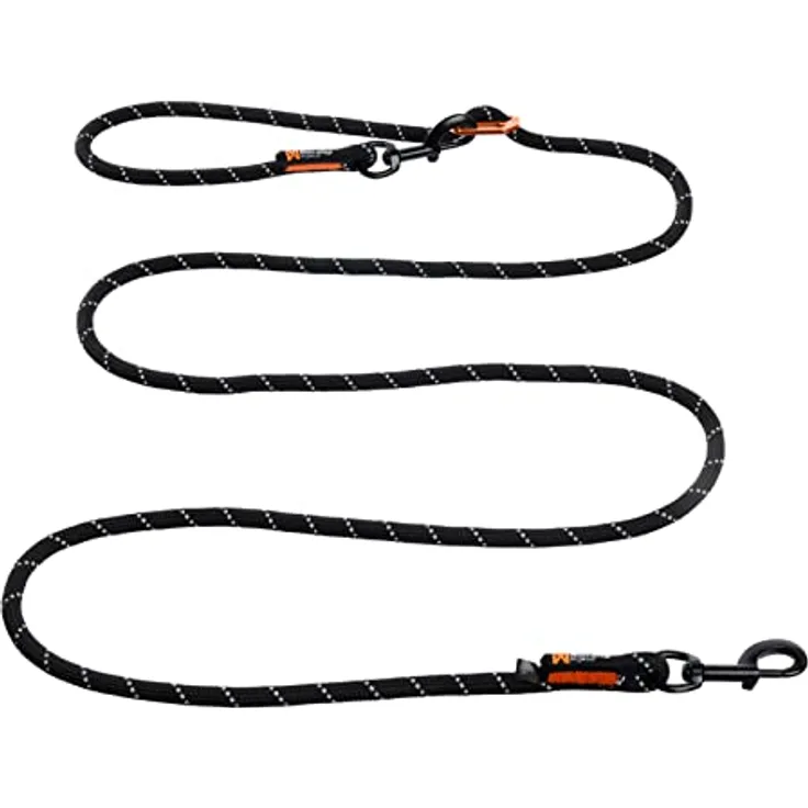 Non-stop dogwear Rock Leash Adjustable, 2,50 m Multiline Leine mit reflektierenden Fäden, schwarz, recyceltes Polyester