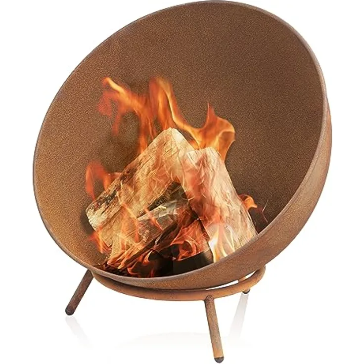 BBQ-Toro Feuerschale Ø 60 cm | Rostoptik | Kippbare Feuerstelle mit Dreibein Gestell | 3in1 Feuerkugel, Feuertonne für Garten, Camping und Terasse | Feuerwanne, Fire Pit, Brennschale