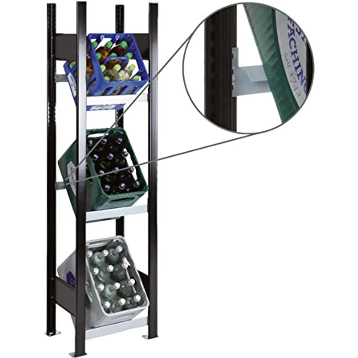SCHULTE Regalwelt Getränkekistenregal für bis zu 3 Kisten, 180x40x30 cm (HxBxT), Traglast pro Ebene 60 kg, schwarz-silber, Getränkeregal, Bierkistenregal, Flaschenkastenständer, Wasserkistenregal – Bild 2