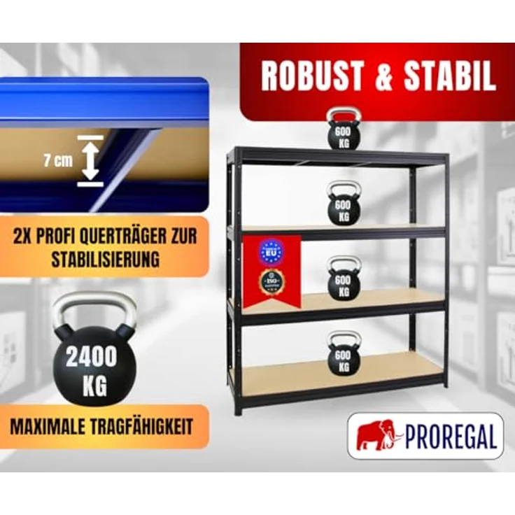 PROREGAL® Schwerlastregal Mammut, Gesamttraglast bis zu 2400kg, pulverbeschichtet – Bild 3