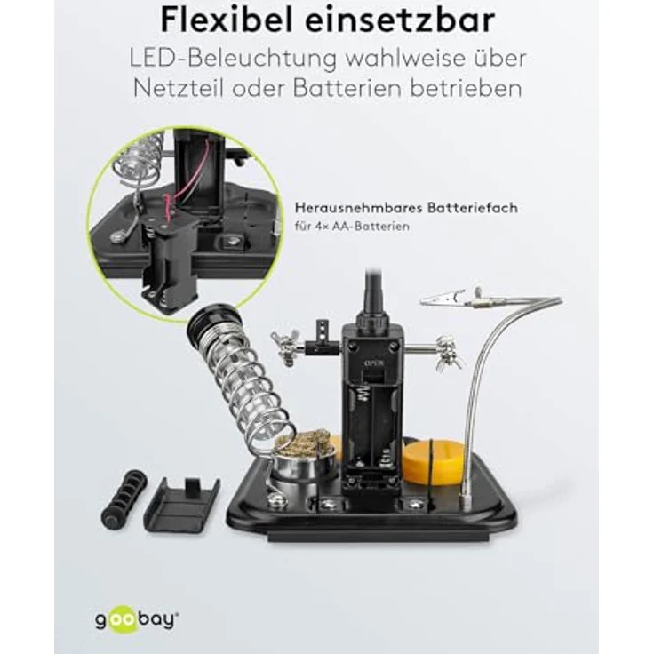 Löthilfe mit Echtglas Lupe, LED Beleuchtung, flexiblem Schwanenhals und Lötkolbenhalterung – Bild 5