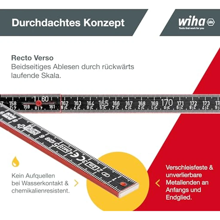 Wiha Gliedermaßstab Longlife® Plus Composite 2 m metrisch, 10 Glieder (37067) rot-schwarz – Bild 4