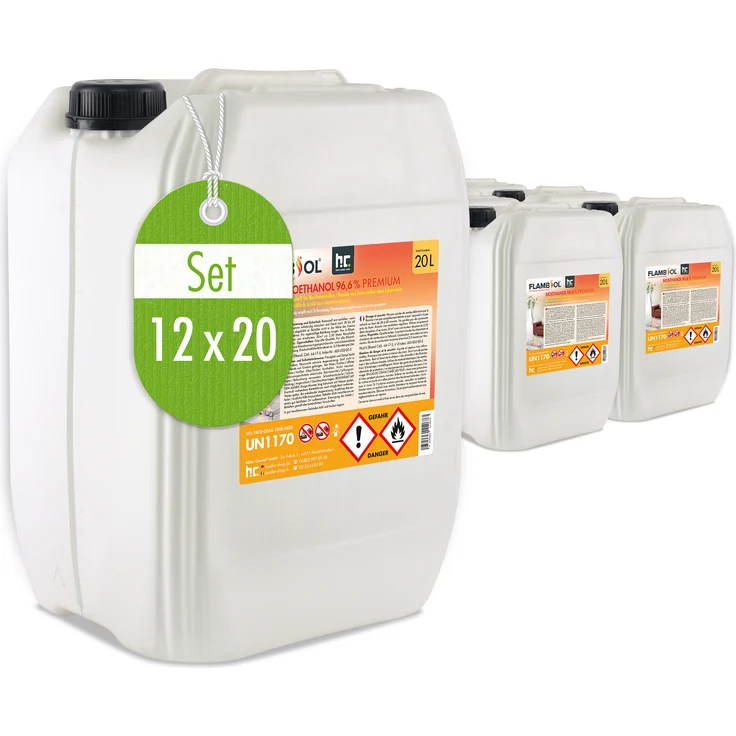 Höfer Chemie 12x 20 L FLAMBIOL® Bioethanol 96,6% Premium für Ethanolkamin in Kanistern