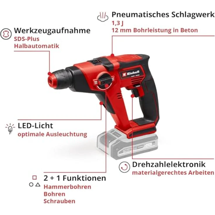 Einhell Akku-Bohrhammer TE-HD 18-12 Li Power X-Change PXC (ohne Akku, ohne Ladegerät) – Bild 3