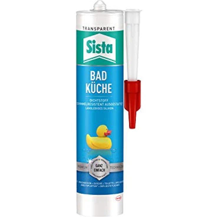 SISTA BAD KÜCHE transparent, Dichtstoff, schimmelresistent ausgestattetes, langlebiges Silikon für Küche und Bad, wasserdichter Fugenfüller, 1x280ml Kartusche – Bild 1