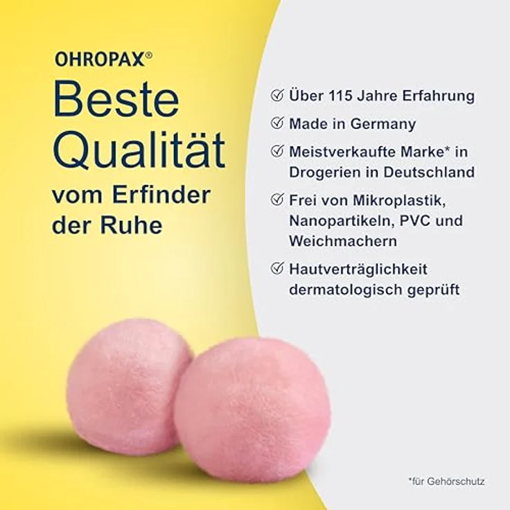 OHROPAX Classic Gehörschutzstöpsel, 12 Stück aus Wachs, hohe Schalldämmung SNR 21 dB, VOR-Ohr-Stöpsel für Schlaf und Entspannung – Bild 2
