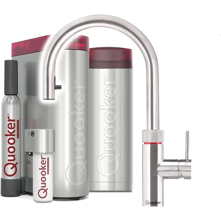 QUOOKER Flex Round Küchenarmatur mit PRO3 Reservoir & CUBE, verchromt glänzend, 5 Wasserarten, flexibler Ausziehschlauch, inkl. CUBE-Filter Set