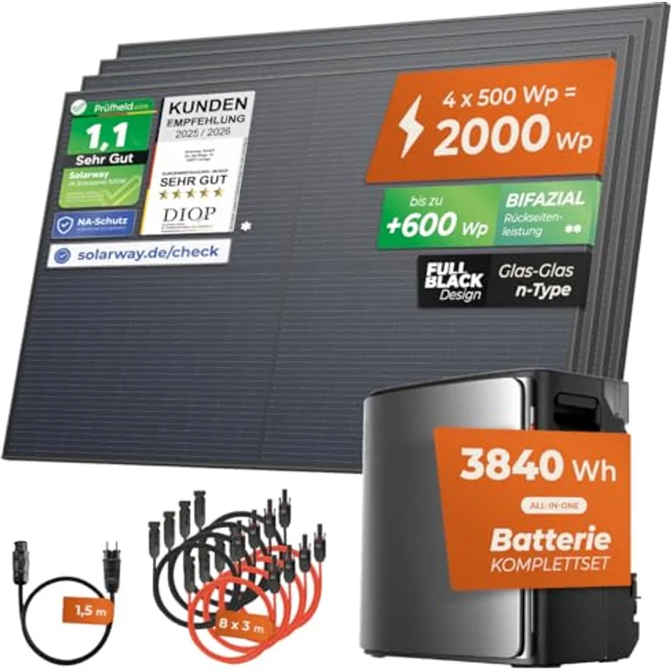 Solarway SOLARWAY Balkonkraftwerk 2000 Watt Ultra | EcoFlow STREAM Ultra X 3840 Wh Batterie mit 4x500Wp bifazialen Solarmodulen und EcoFlow App Steuerung – Bild 2