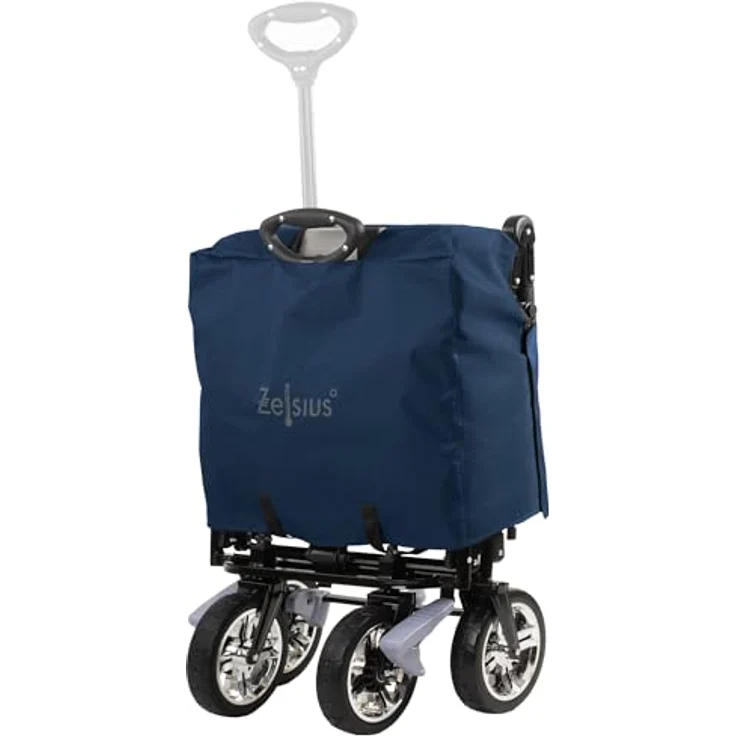 Zelsius Bollerwagen faltbar mit Dach, Transportwagen mit Gurtsystem, blau/grau, 87,5 Liter Nutzvolumen, 90 kg belastbar, abnehmbares Sonnendach – Bild 4