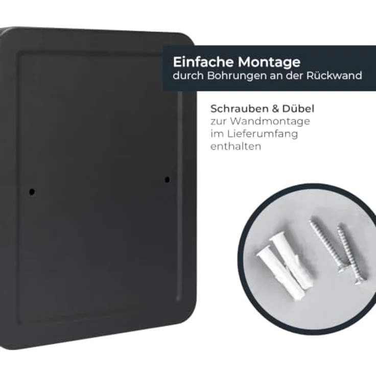 HMF Schlüsselkasten, Schlüsselschrank mit 3er Zahlencode, 6 nummerierte Hakenleisten, 30 x 24 x 7,5 cm, Schwarz – Bild 7
