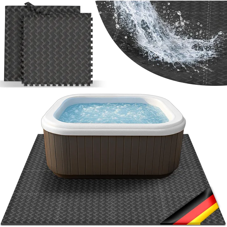tillvex® Whirlpool Unterlage eckig 242 cm Schwarz | Thermo Bodenschutzmatte für Outdoor Whirlpools | Rutschfeste und isolierende Bodenmatte aus EVA-Schaumstoff