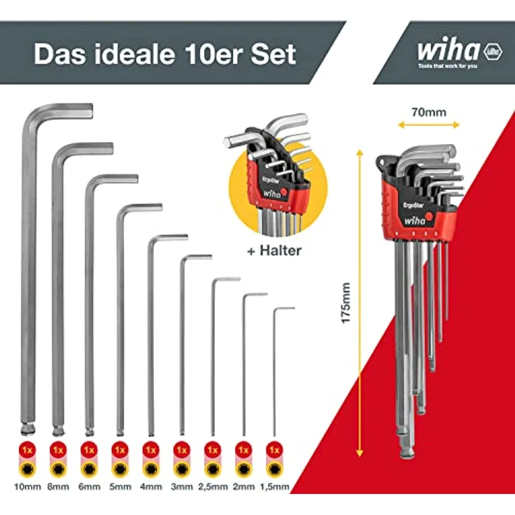 Wiha Stiftschlüssel Set im ErgoStar Halter (369RH9), Innensechskant Schlüssel Set – Bild 2