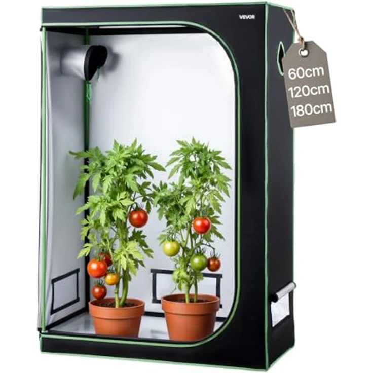 VEVOR Growzelt HX12060180, 120x60x180 cm Indoor-Pflanzenzelt aus 600D hochreflektierendem Mylar mit Beobachtungsfenster und Bodenwanne, für Obst, Blumen & Gemüse, Schwarz + Grün – Bild 1