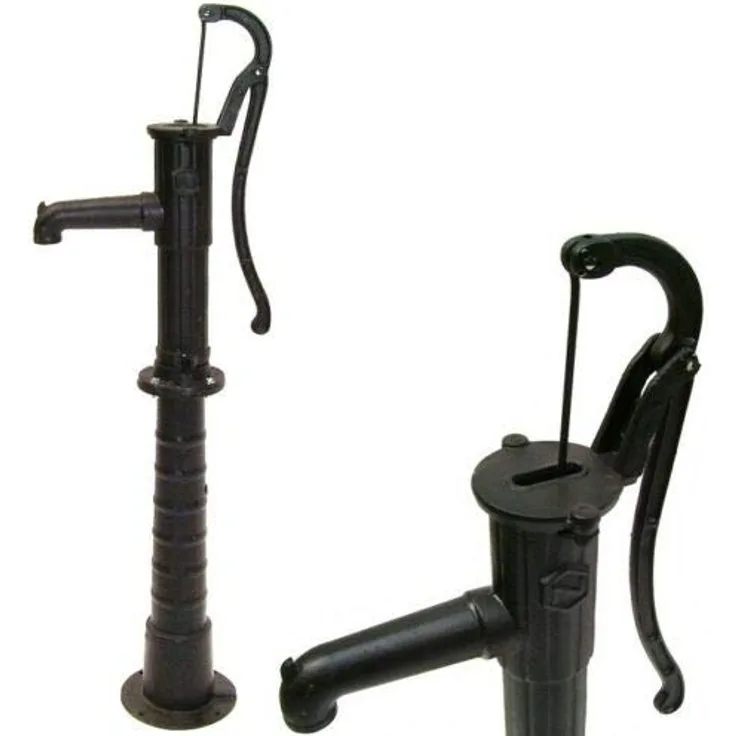 D&L Guss Handschwengelpumpe SCHWARZ, robuster Gusseisen Wasserpumpe mit Ständer, max. Ansaughöhe 7m, Rückschlagventil, 1-1/4" Sauganschluss