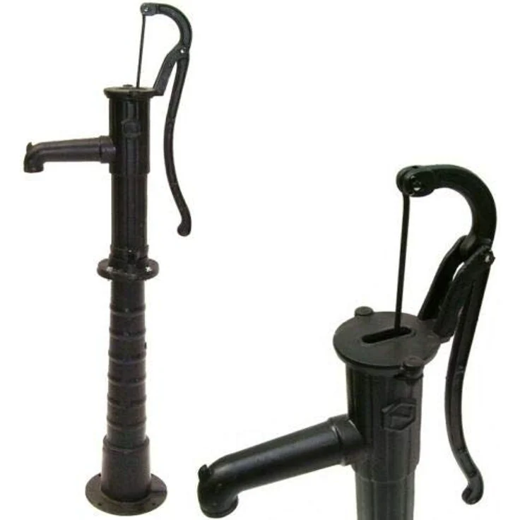 D&L Guss Handschwengelpumpe SCHWARZ, robuster Gusseisen Wasserpumpe mit Ständer, max. Ansaughöhe 7m, Rückschlagventil, 1-1/4" Sauganschluss – Bild 1