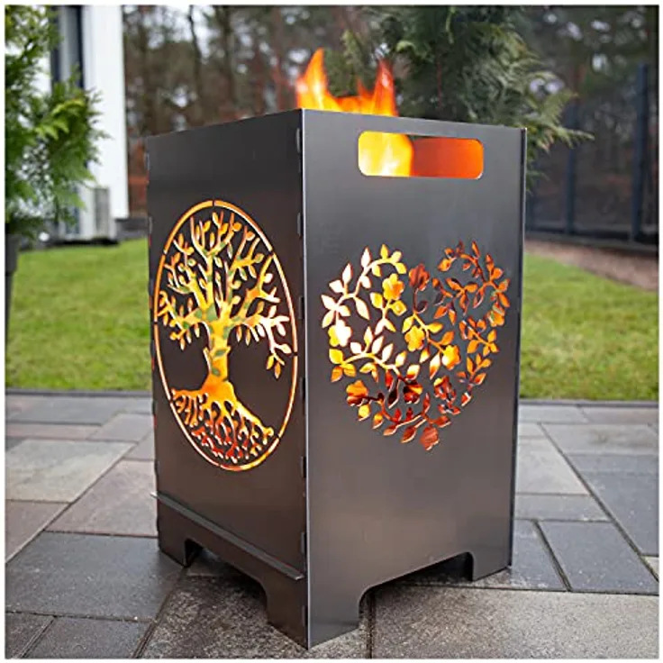 tuning-art FK01 Feuerkorb Feuertonne Feuerschale Steckbar Groß 50x30x30, Herz 45L, Stahl Rostpatina