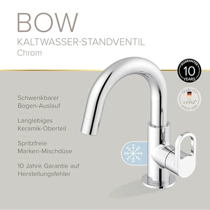 Lenz Kaltwasser-Standventil BOW, Chrom-Optik, schwenkbarer Auslauf, keramisches Oberteil, hochwertige Mischdüse, robust und pflegeleicht - 42400502 – Bild 3