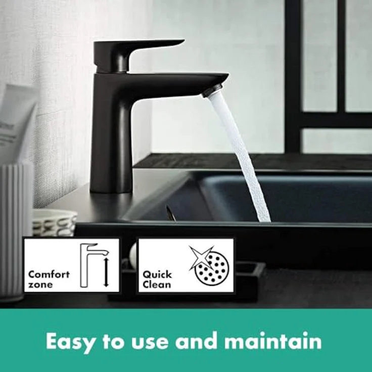 hansgrohe Talis E Waschtischarmatur, Comfort-Zone 110, Kaltwasser Mittelstellung, Ausladung 112 mm, Normalstrahl, QuickClean Antikalksystem – Bild 4