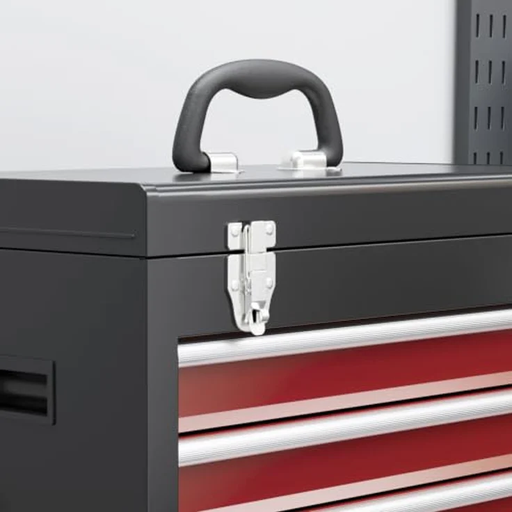 HOMCOM Werkstattwagen abschließbar, mit Rollen, Pulverbeschichtung, 130 kg Traglast, Schwarz/Rot, inkl. 1-tlg. Werkzeugset – Bild 9