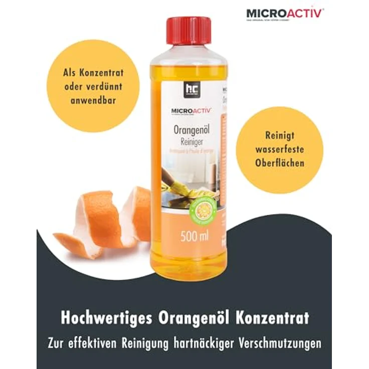 MICROACTIV Orangenöl Reiniger Konzentrat - Allzweckreiniger & Fettlöser mit frischem Orangenduft - Universalreiniger Made in Germany (1 x 500ml) – Bild 5