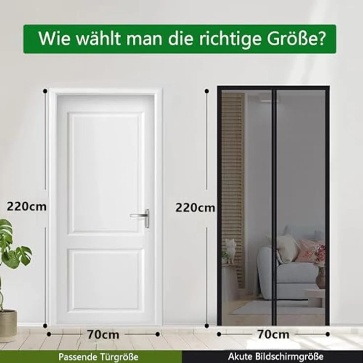 Panngu Fliegengitter Balkontür, Magnet 70x220cm, verstärkter Insektenschutz mit automatischem Öffnen, ohne Bohren, schwarz – Bild 2