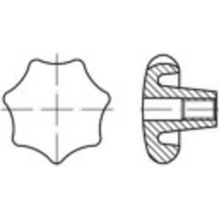 TOOLCRAFT Sterngriffe Kunststoff TO-5453943, 10 Stück, schwarz, DIN 6336, Form K mit Gewindebuchse M16