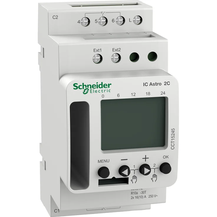 Schneider Electric CCT15245, programmierbare Zeitschaltuhr mit Sonnenauf- und Sonnenuntergangsautomatik, einstellbarem Lichtschwellwert und App-Steuerung
