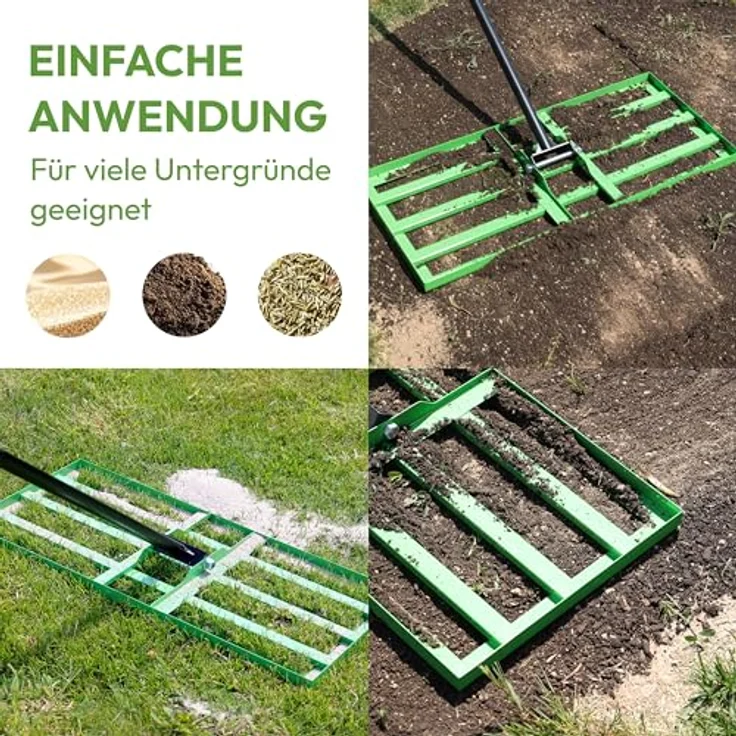 NovaTerra Rasen-Nivellierrechen 75x35cm, mit 200 cm langem Metallstiel, ideal zur Rasenpflege und Sandverteilung – Bild 6