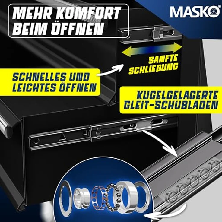 MASKO Werkstattwagen, 5 Fächer schwarz, Rollwagen mit Anti-Rutschbeschichtung, abschließbare Fächer, 26 kg – Bild 4