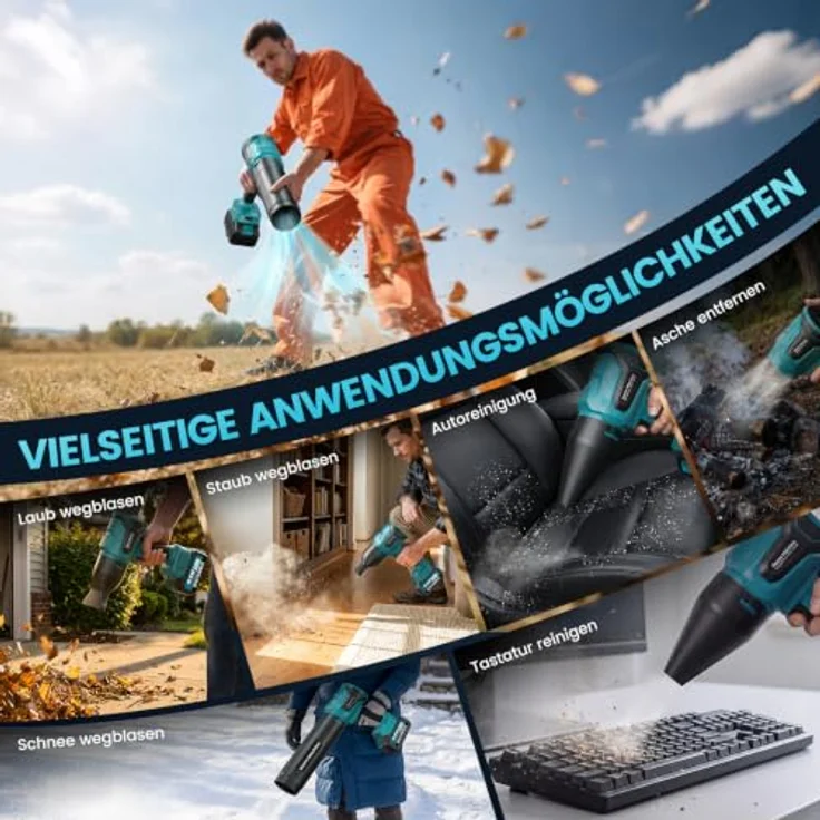 Bundviel Akku-Laubbläser, 52.000 U/min Laubgebläse mit 2 Akkus und Ladegerät – Bild 7