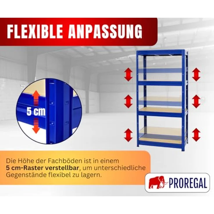 PROREGAL Schwerlastregal DINO, 180x90x60 cm, Fachlast 600 kg, Blau, mit verstellbaren MDF-Böden, ideal für Garage und Lager – Bild 4