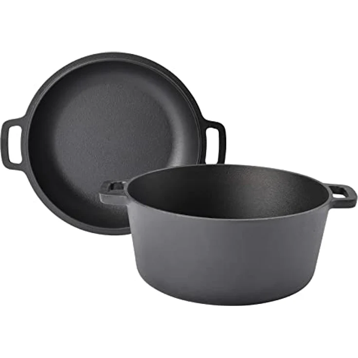 TAINO Gusseisen-Topf mit Pfannen-Deckel 6l Dutch-Oven Allzweck-Kochtopf aus Gusseisen Herd Ofen Lagerfeuer Grill, langlebiger Grilltopf Schwarz – Bild 1